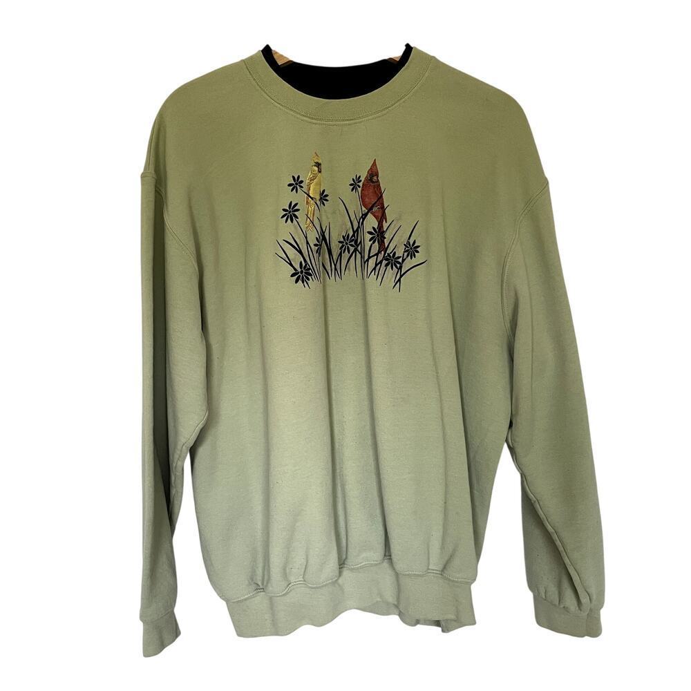 Topstitch by morning sun women's size XL vintage green bird sweater crewneck
